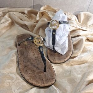 Michael Kors Black and Gold Logo Womans Size 9 Sandals